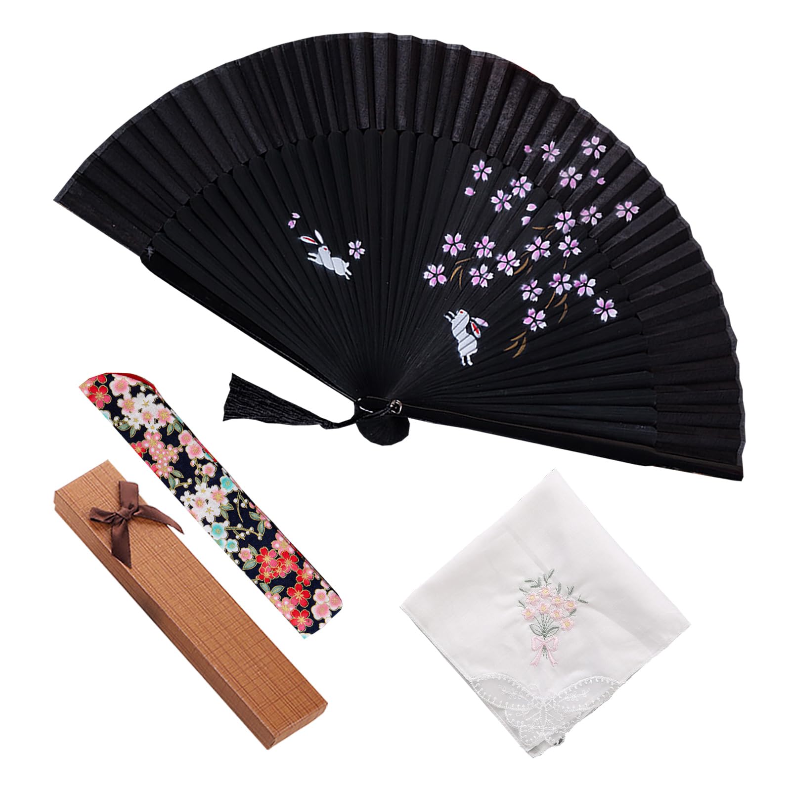 

Jinchuan Складной Премиум Бизнес со Складным Чехлом и Оригинальным Японским Дизайном Сакуры и Кролика и Женский Веер с Сакурой, Стиль,