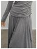 Elegant Gray Pleated High-Waist Maxi Skirt - A-line Spring Design