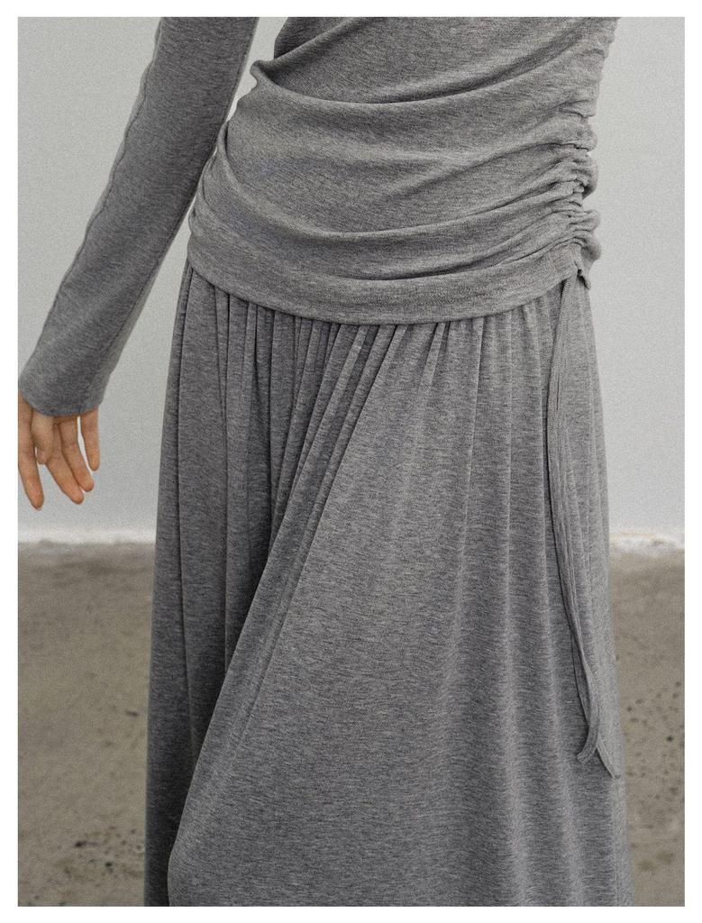 Elegant Gray Pleated High-Waist Maxi Skirt - A-line Spring Design