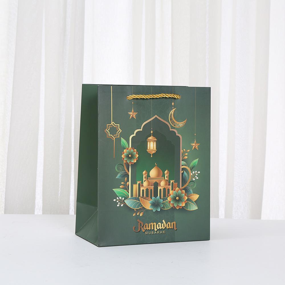 6/10pcs Eid Ramadan Islamic Gift Bags Luxury Paper Tote Bags with Lantern Mosque Prints for Party Favors