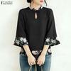 ZANZEA Women Casual Stand Collar Summer Floral Splice 3/4 Sleeve Blouse