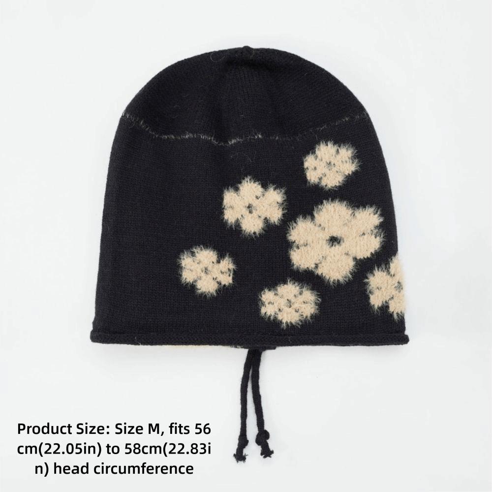 Polyester Slouchy Beanie Hat Floral Jacquard Knit Cozy Skull Cap Fuzzy Knitted Beanie  For Women