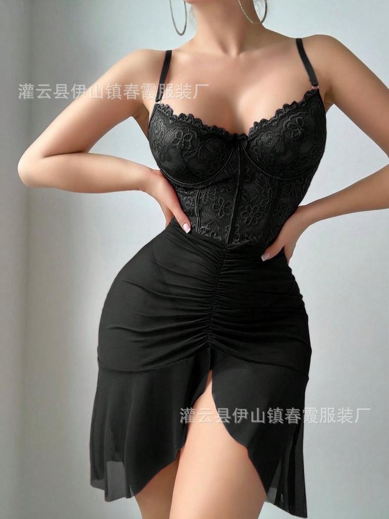 New Lace Sexy Casual Split Fork European and American Erotic Underwear Semi-transparent 2026 Hot Sale