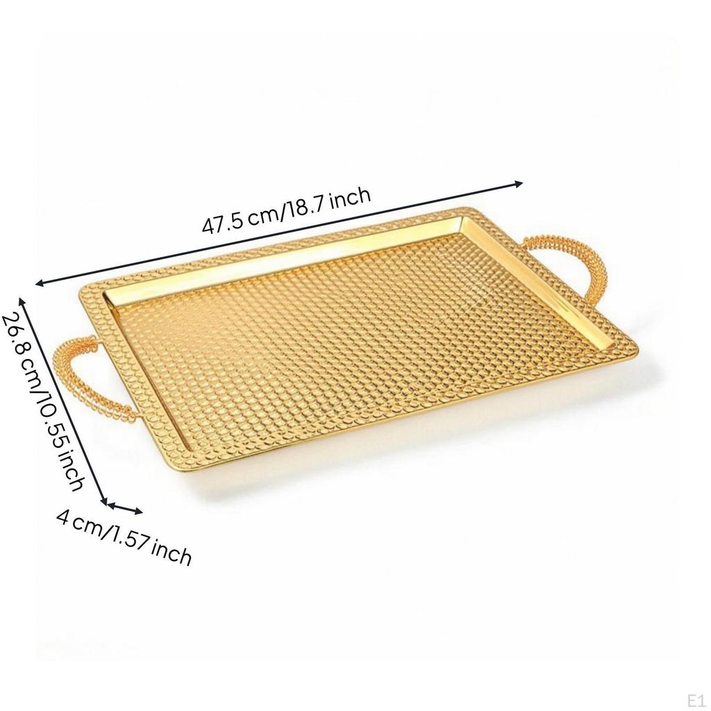 Serving Tray with Hammered Design Rectangular Polished for Hosts, Dining Room, Coffee