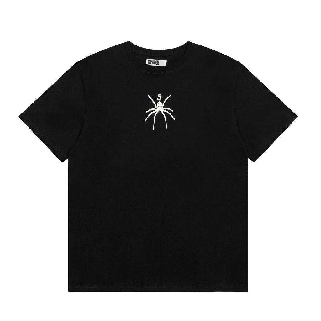 Foreign Trade Meichao Sp5der555555 Spider Web Printing Summer Loose Trend Men's and Women's Couples Short Sleeve T-Shirt Summer