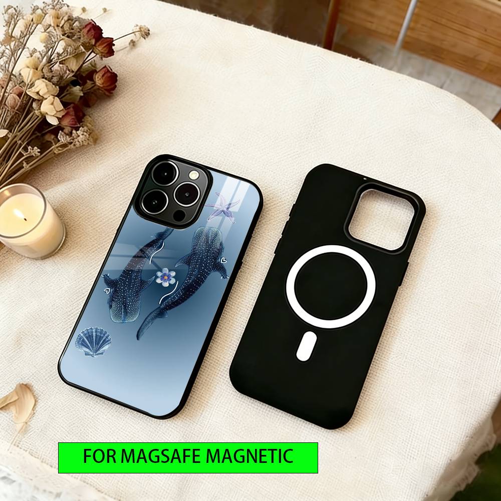 Whale Pattern Phone Case For iPhone17,16,15,14,13,12,11 Plus,Pro Magnetic with Magsafe Wireless Charging
