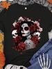 20026 Summer A Trendy Women ShortSleeve TShirt Featuring A Rose Skull and Beautiful Lady Design Perfect for Summer Fashion