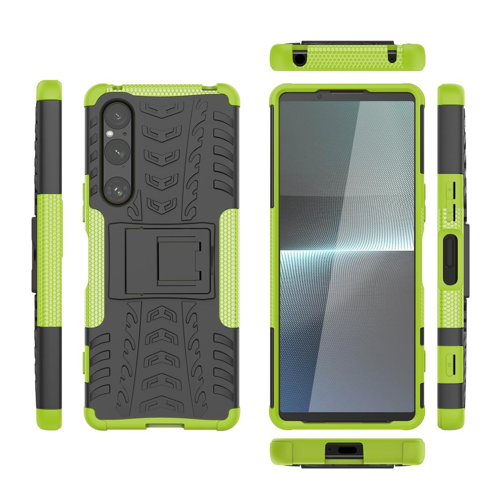 For Sony Xperia 1 V Drop Proof Tyre Pattern PC+TPU Phone Case Kickstand Phone Cover