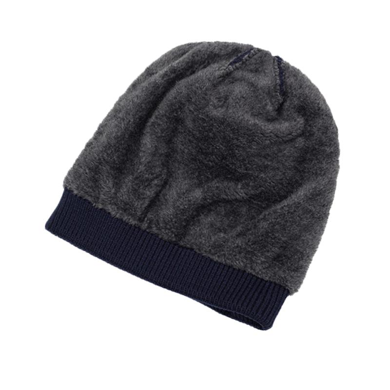 Autumn Winter Thick Knitted Cap Men Wool Cap Warm Fleece Cap Outdoor Sports Cap