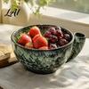 Praktisches Küchenhelfer-Gadget Keramik Beerenwirbel Schüssel Automatische Obstwasch-Gemüseabtropfschale für Erdbeeren Sieb mit Abflusslöchern Obst und Gemüse