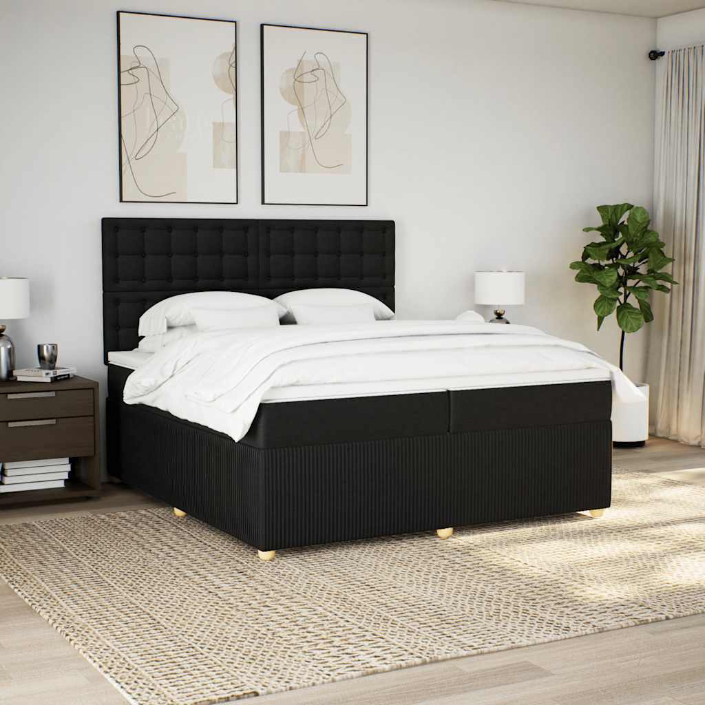 Box Spring Bed with Mattress Black 200x200 cm Fabric
