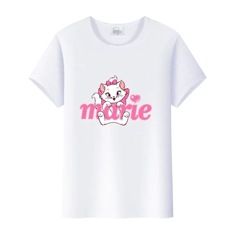 Cute Disney Marie Cat Cartoon Women Tees Summer Tops Aesthetic White Short Sleeve Girl T-Shirts Plus Size Clothing Mens Blouses