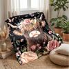 Bull with Flower Crown Blanket Personalized Name Flannel Blanket Soft Cozy Plush Throw for Sofa Bed Lightweight Home Decor