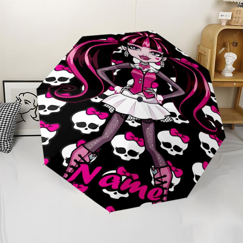 Custom Name Monster High Theme Automatic Umbrella, Lightweight & Portable, 8 Rib, Perfect for Outdoor Travel, Birthdays, Christmas, Gifts.