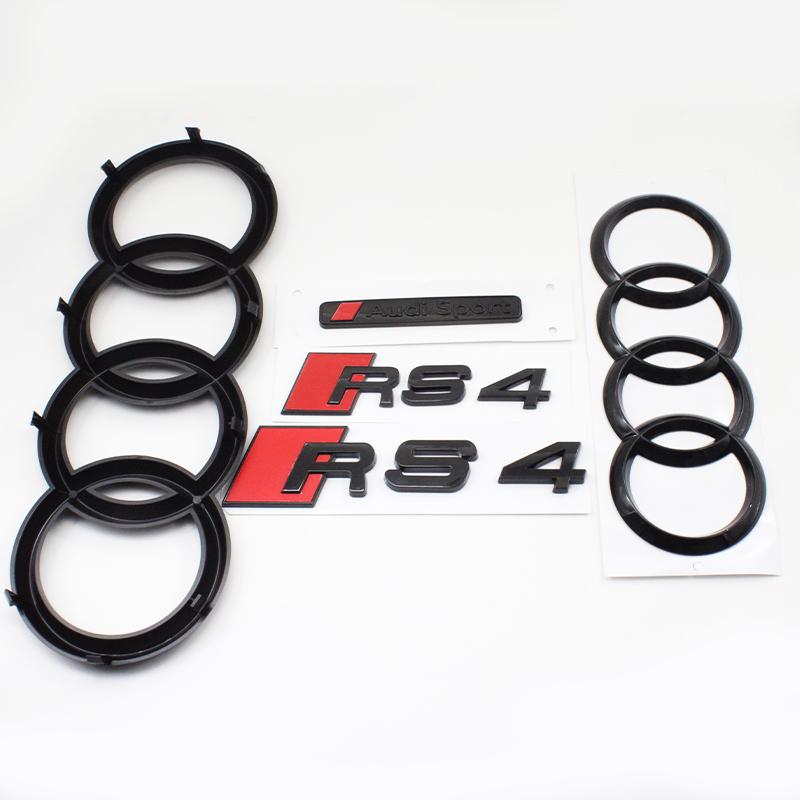 B Sport RS4 2016-2020 4Ring Car Logo Hood Front Grill Emblem Rear Trunk Badge Sticker RS4 Emblem Decal Decoration Accessories