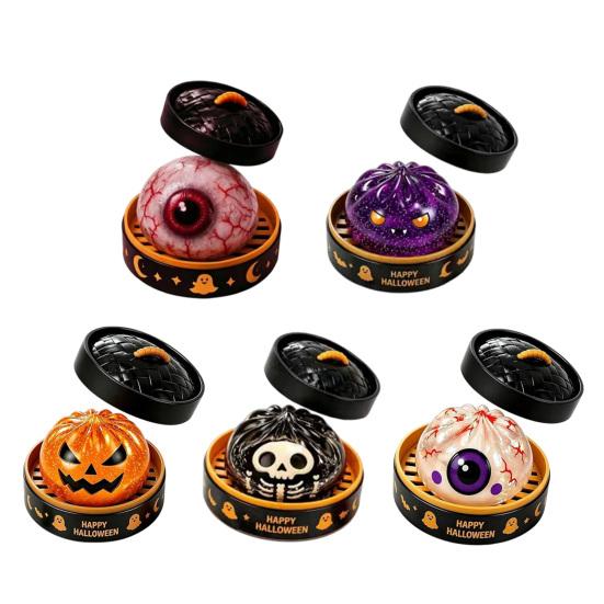 Stress Relief Gadget 1/5/6Pcs Halloween Dumpling Squeezing Toy with Steamer Pumpkin Ghost Eyeball Toys Skeleton Bun for Kids Adults Party