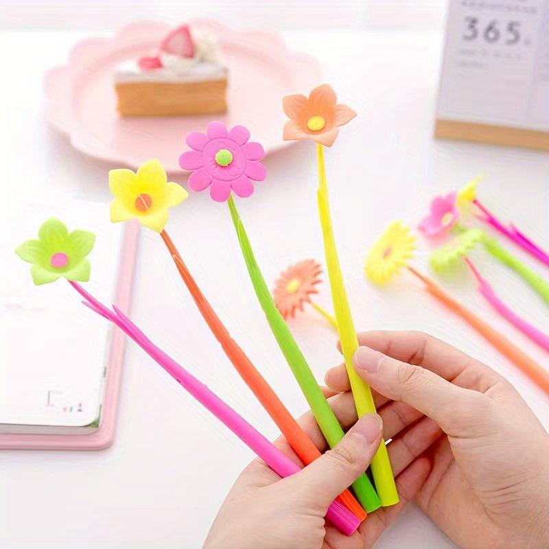 Back To School Season 10pcs 0.5mm Creative Office Stationery Flower Water-based Pen Small Flower Signature Pen Soft Silicone Flower Neutral Pen