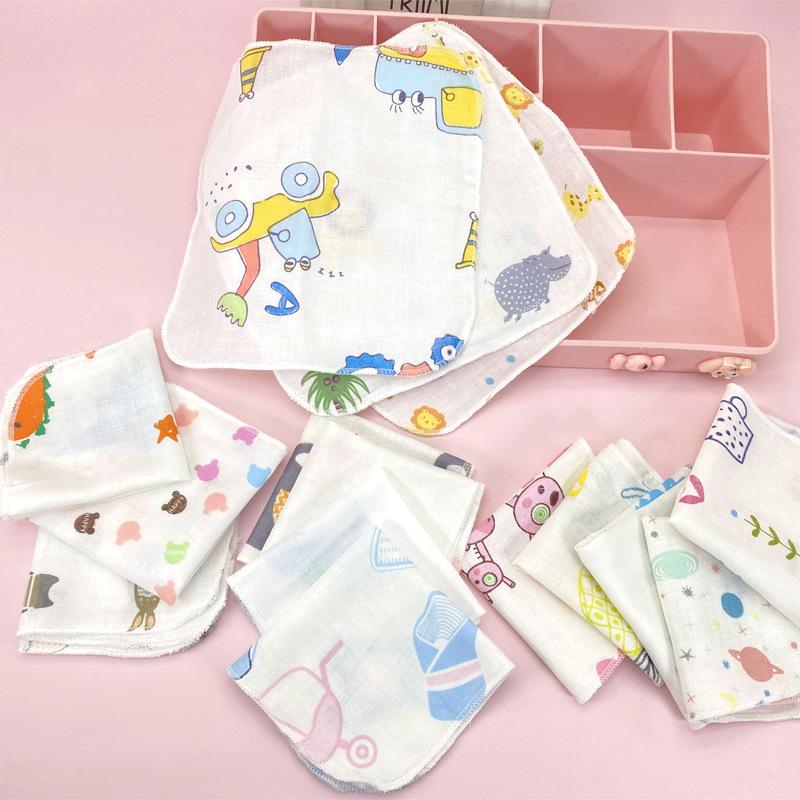 

20cm*20cm Baby Washcloths Set Cute Cartoon Print Double Layer Gauze Infant Face Towel Reusable Wipes Absorbent Burp Cloth