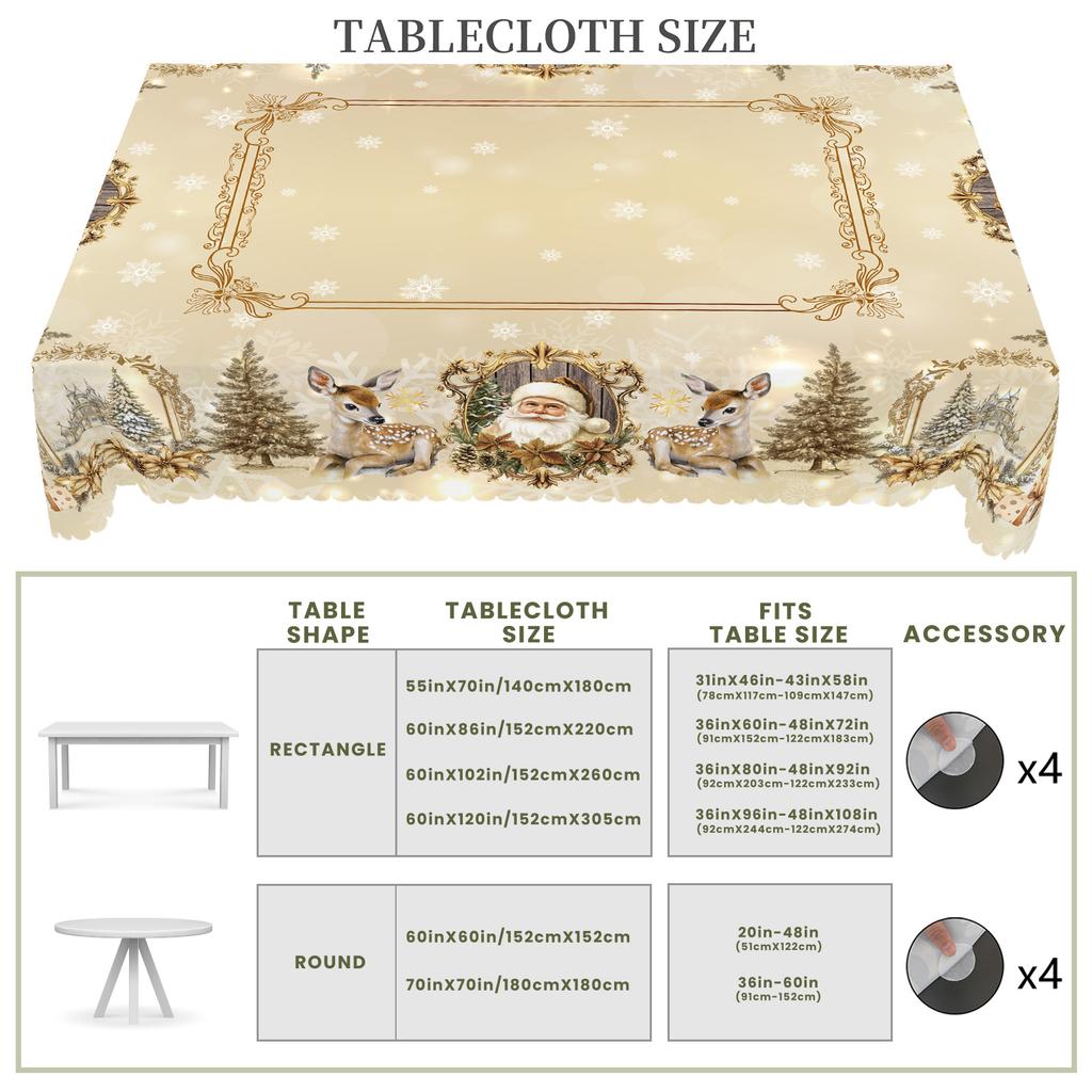1 Piece Of Merry Christmas Themed Printed Tablecloth, Vintage Country Farmhouse Style, Santa Claus, Reindeer, Christmas Tree Pattern Design, Suitable