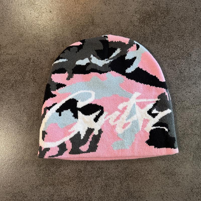 Y2K Print Knitted Hat Autumn And Winter Street  Unisex Warm Personal Versatile  Niche Beanies