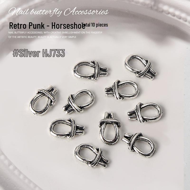 

Retro Round Buckle Knot Punk Nail Art Charms - 10pcs Metal Rivet Rhinestone Accessories