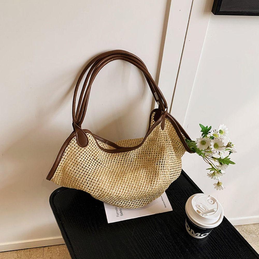 Beach Handbag Bohemian Beach Bag Hollow Out Hollow Shoulder Bag Casual Straw Woven Bag Travel