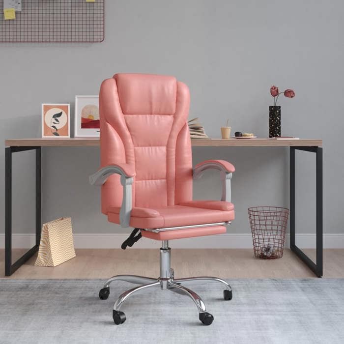VidaXL Reclining Office Armchair, Swivel Chair with Adjustable Backrest and Footrest, Office Seat, Modern, Pink 349701