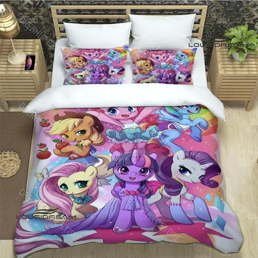 

Мультяшні My Little-P-Ponys Комплекти постільної білизни вишуканий набір для ліжка підковдра комплект ковдри комплект постільної білизни розкішний подарунок на день народження EU King 240x220cm