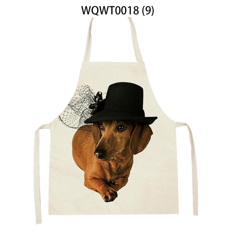 Lovely Animal Dog Printed Linen Sleeveless Kitchen Aprons Women Men Home Cooking Baking Waist Bib Dachshund Cleaning Aprons