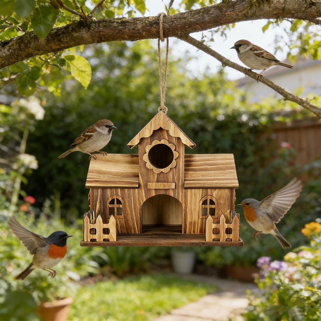 Casas para pájaros para exteriores de madera natural rústica nido para pájaro carbonero casa para pájaros para anidar alimentar criar jardín árbol balcón terraza