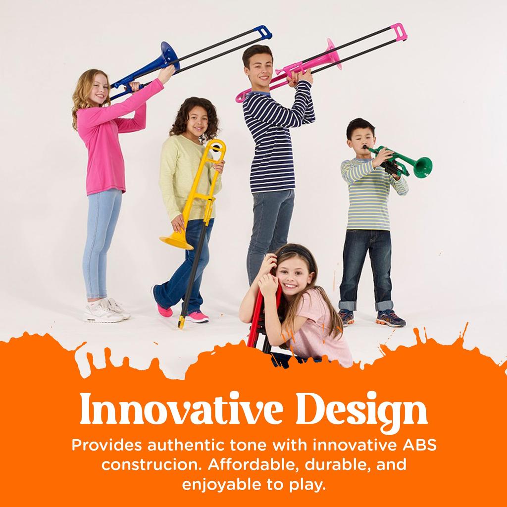 pInstruments pBONE Tenor Trombone In Plastic Wind Made of Lightweight and Durable ABS with Antibacterial Black Mouthpiece and Carrying Bb, Instrument,