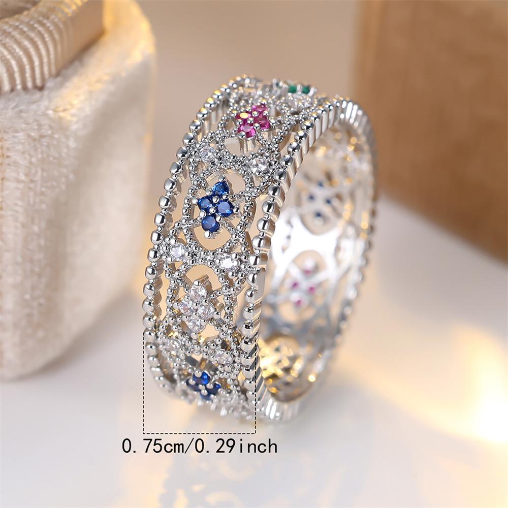 Multicolor Zircon Hollow Oval Rings For Women Vintage CopperColor Engagement Ring Wedding Jewelry Bridal Valentine's Day Gifts