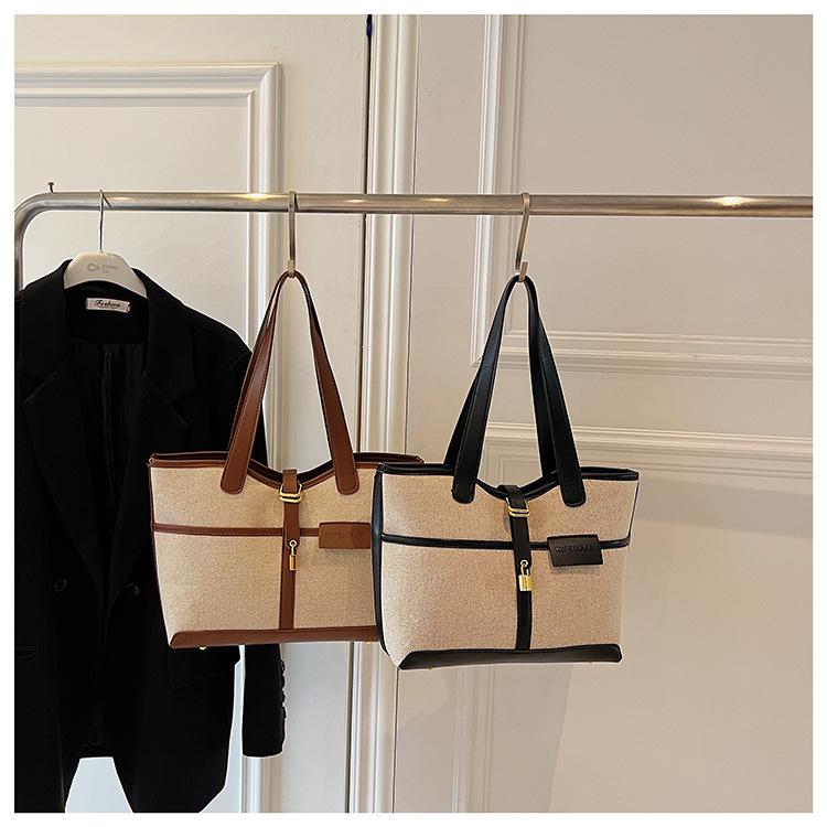 2025 Farbblock-Canvas-Tragetasche: Stilvolle, modische Umhängetasche mit großer Kapazität