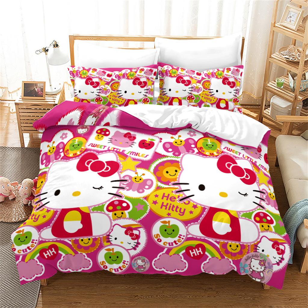 Sanrio Hello Kitty Quilt Cover Anime Full Pink Cartoon Duvet Skin Friendly Breathable Cute Printed Comforter Bedding