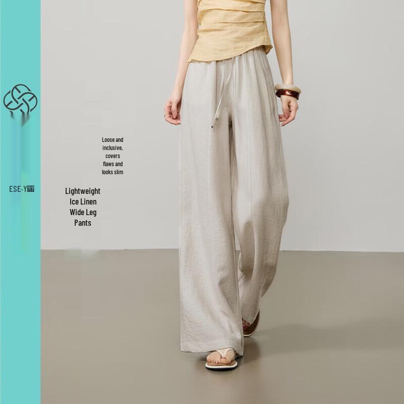 ESE-Y Women's High-Waisted Linen Blend Wide-Leg Pants