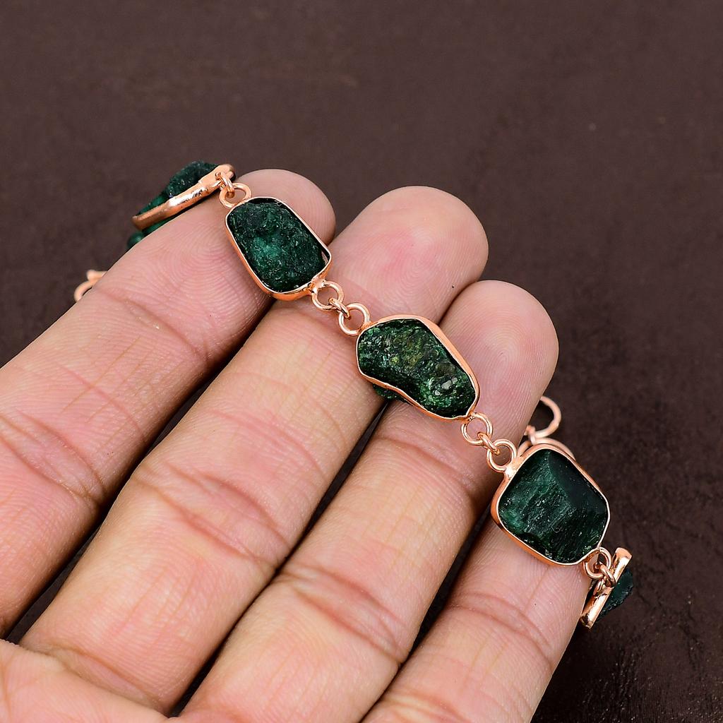 Emerald Natural Gemstone Handmade Copper New Year Gift Bracelet 7-8" D8V65