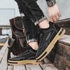 Winter Men's Boots with Plush Insulation Mid Top Fashion Leather Boots British Casual Outdoor Workwear Shoes Outdoor Work Shoes