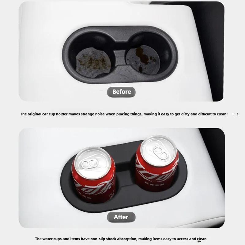 For Tesla Model Y Juniper 2025 Water Cup Holder Center Control Front & Rear Seater Insert Silicone Organizer Limiter MY LAUNCH