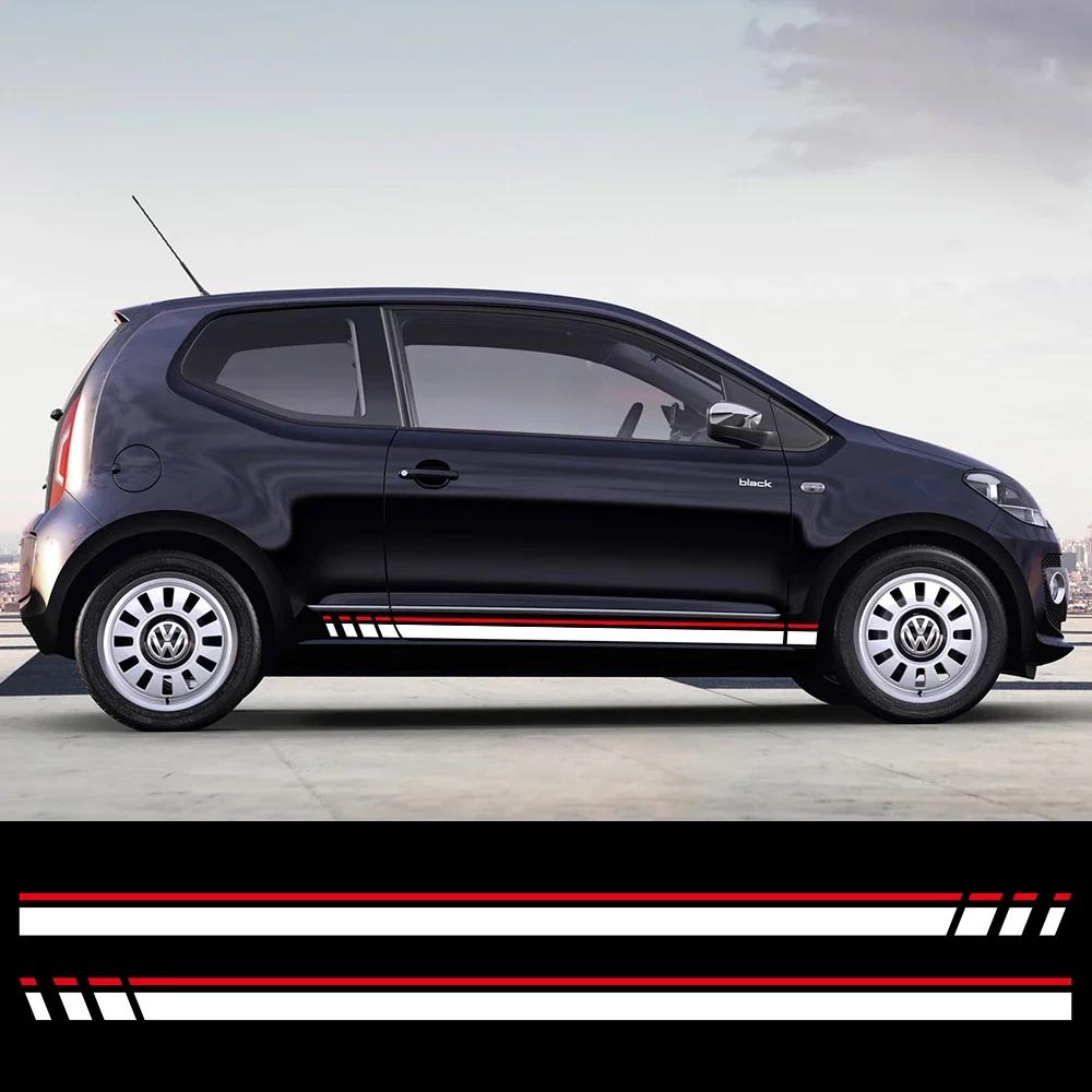 Car Door Racing Stripes Vinyl Decals Both Side Skirt Sticker Graphics Accessories For Volkswagen Up Hatchback Eco VW Move Up