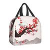 Japanese Sakura Cherry Blossoms Insulated Lunch Bags for Women Resuable Thermal Cooler Flowers Bento Box Kids School Children