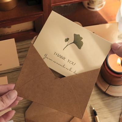 6Pcs Retro Plant Greeting Card Kraft Paper Envelope Sticker Set Wedding Birthday Festival Writable Handmade DIY Wish Thanks Card