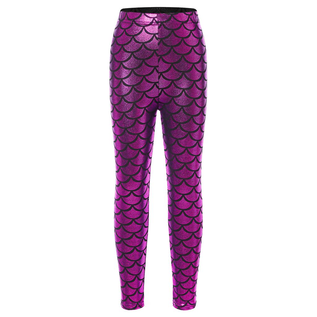 Leggings Brillantes con Estampado de Escamas de Pez para Niñas Cintura Elástica Pantalones Casuales Elegantes para Práctica de Baile