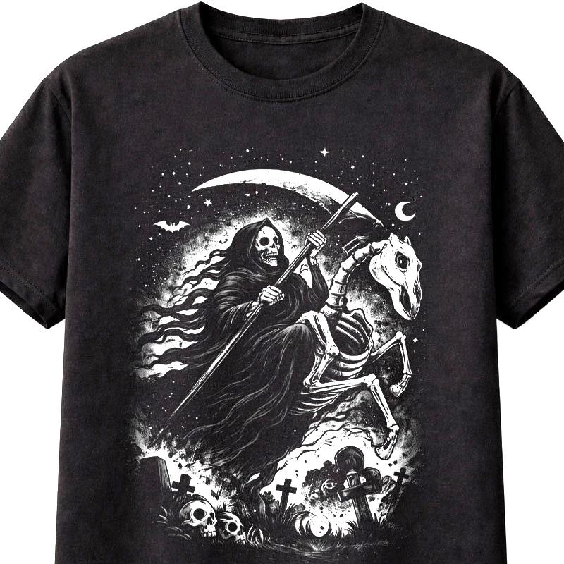 Grim Reaper HorseUnisex Gothic Death Skeleton Horror Graphic TShirt Unisex S5XL S