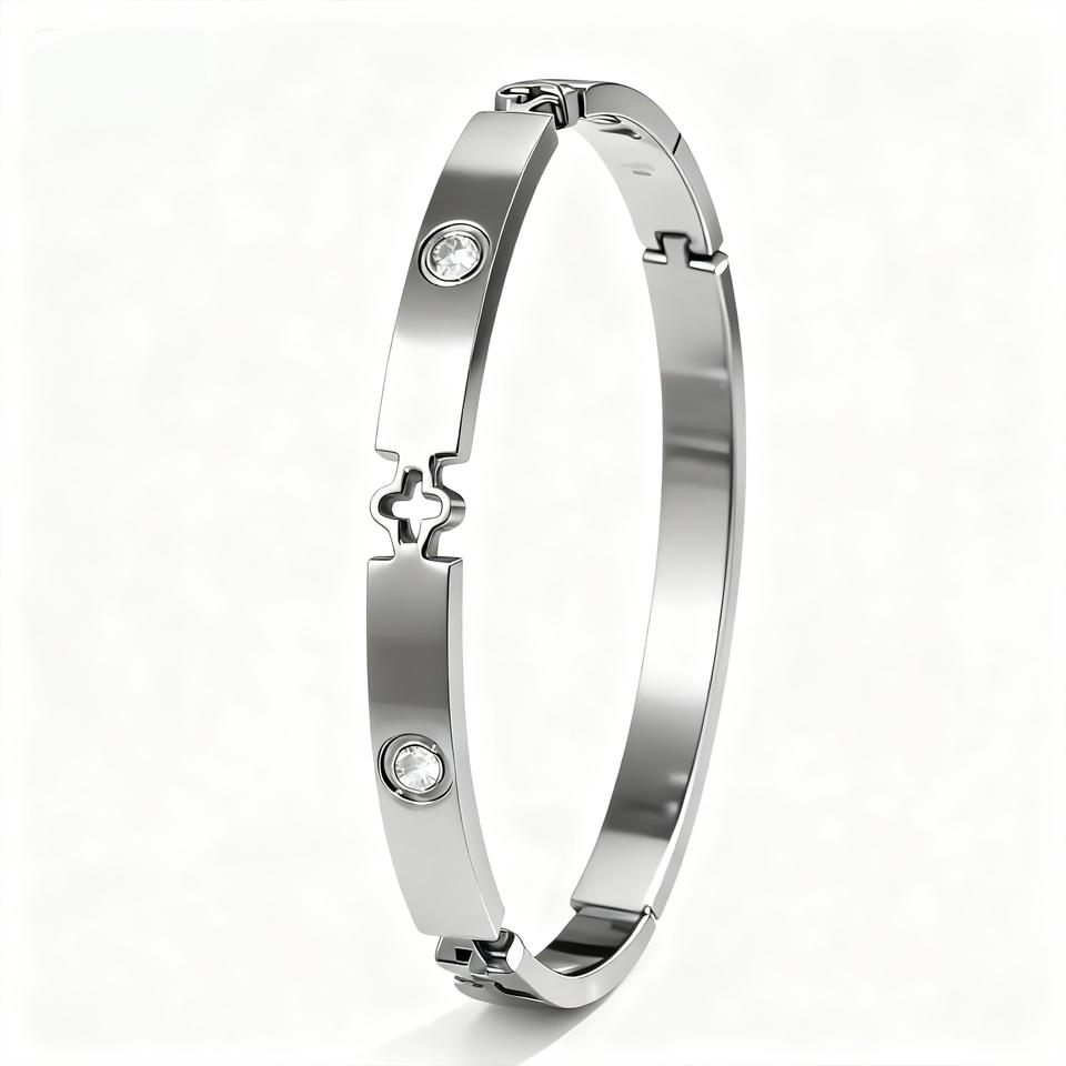 ZAKOL 5/1pcs Creative Stainless Steel Four-leaf Flower Bracelet Set for Women Buling Zirconia Inlaid Fashion Stackable Jewelry