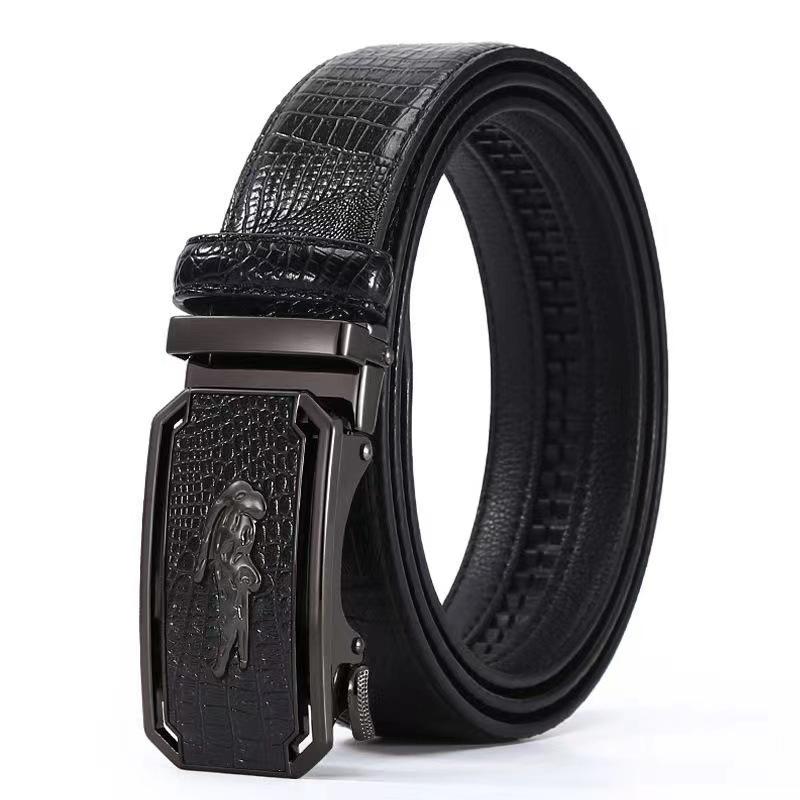 Men's Crocodile Pattern Cowhide Belt with Alloy Automatic Buckle - Versatile and Casual.