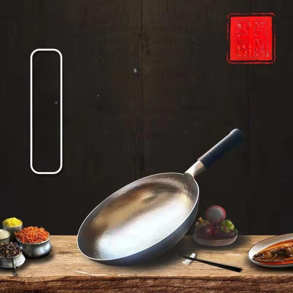 Forged old-fashioned iron pan, non-stick pan, uncoated round bottom wok, household wok, restaurant spoon