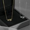 BELLA BOX S925 Sterling Silver Plated With 14K Gold Necklace With Two Small Flowers, A Simple Japanese And Korean Collarbone Chain Girl