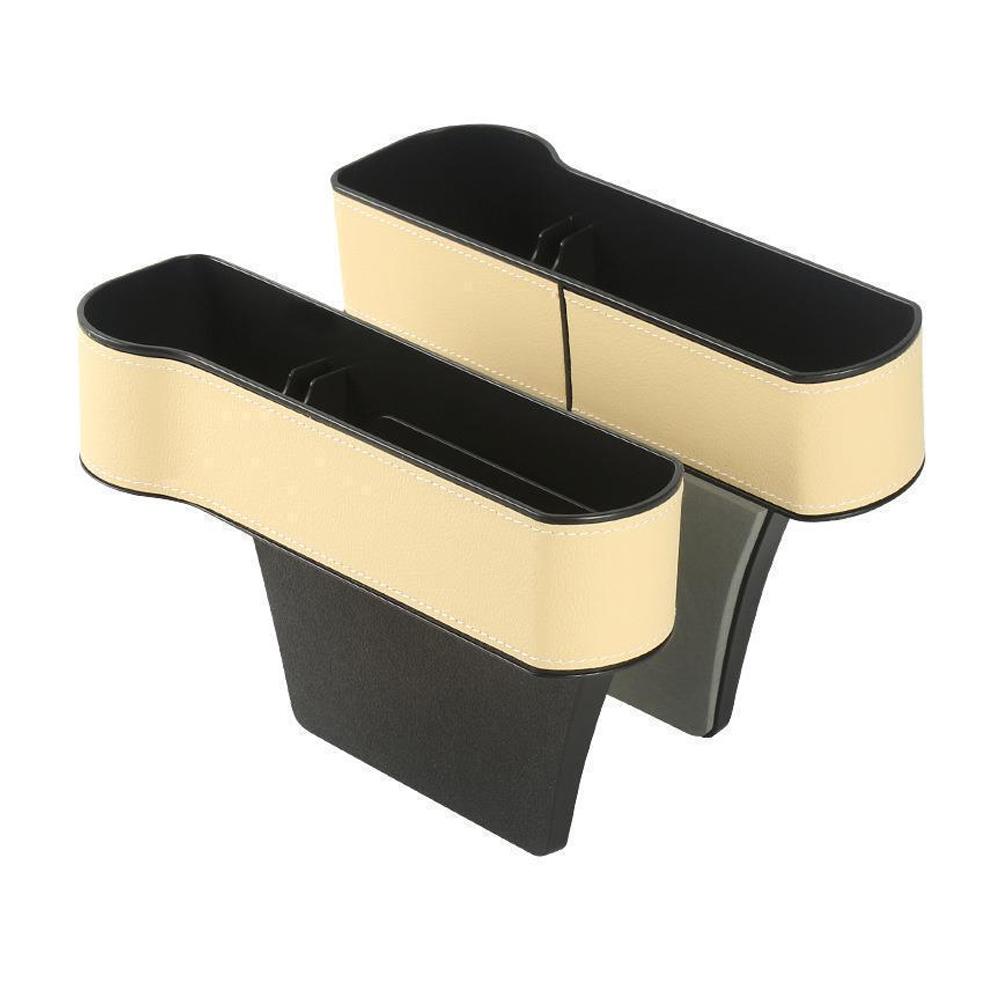 

2PCS Leather Car Seat Storage Box Phone Keys Organizer Auto Seat Crevice Storage Filler Munti-functional Auto Organizer бежевый