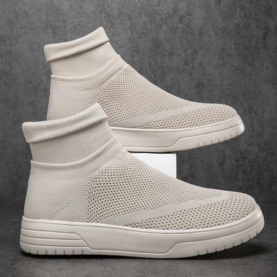 Herbst Paar Socken Schuhe Atmungsaktive Mesh High-Top Freizeitschuhe Herren Ein-Pedal Dickbesohlte Fly-Woven Sportschuhe