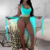 European and American Swimsuit Women's Three-piece Mesh Blouse Contrasting Color Printing Bikini